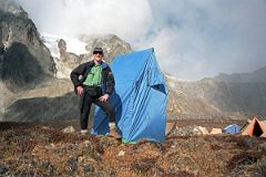 09 Jerome Ryan With Toilet Tent At Camp Below Langma La.jpg